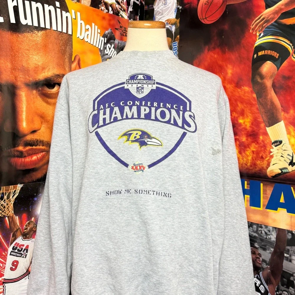 Vintage Nike Baltimore Ravens AFC Champions 2001 Super Bowl 35 Sweatshirt Sz 3XL